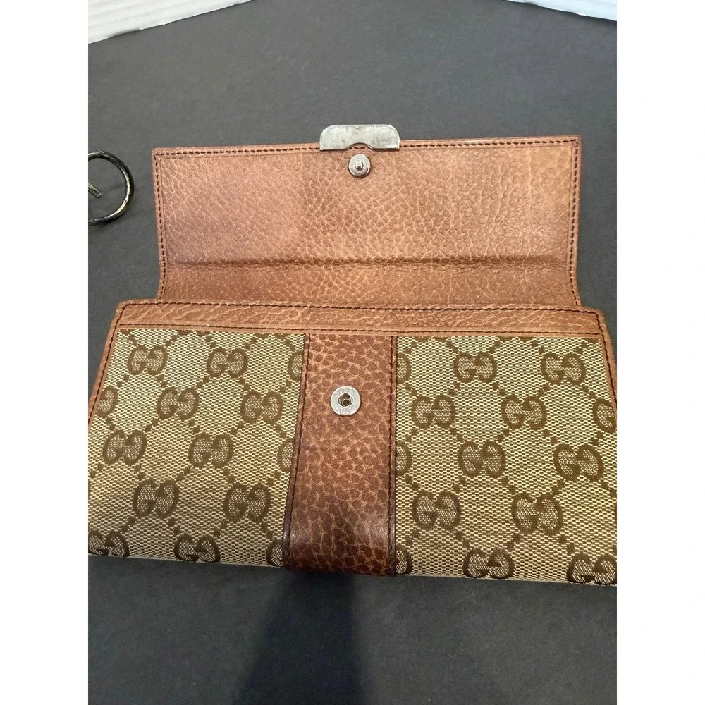 Vintage Gucci GG Monogram Leather Canvas Long Brown Continental Wallet - Picture 10 of 11